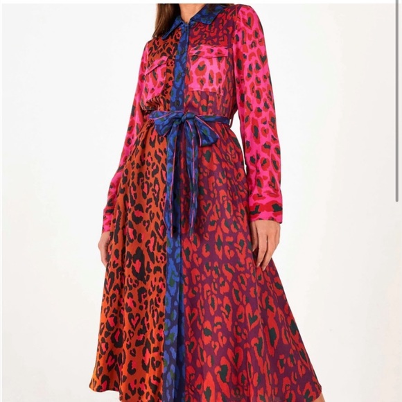 FARM Rio Dresses & Skirts - Farm Rio Mix Leopard Pop Pink Lenzing Midi Dress Sz M Anthropologie